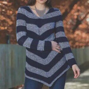 Bianca Nygard Striped Navy and Grey Women's Sweater. Size Small
